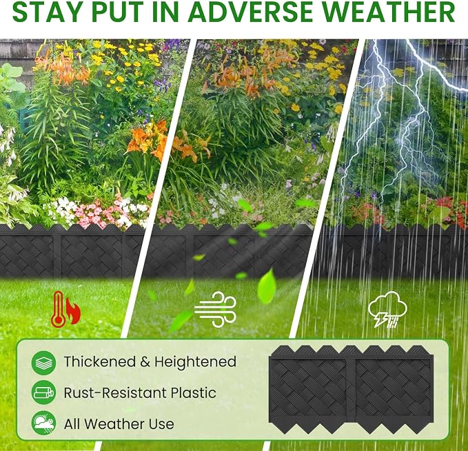 20 Pack Garden Edging with Stakes, Flower Bed Edging Borders, 5" X 20ft | 3D Woven Black Plastic Edging for Landscaping, Garden Edging for Flower Beds, Lawns & Walkways, Weatherproof, Easy Install