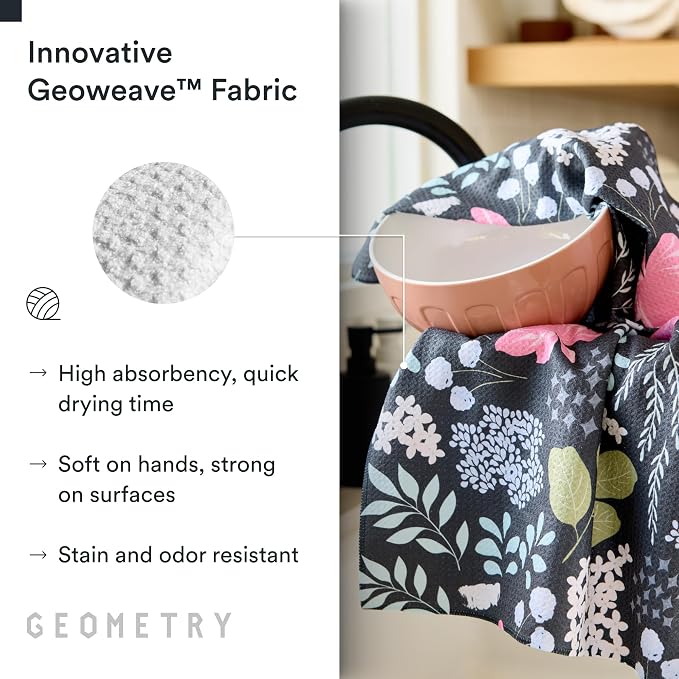 GEOMETRY Kitchen Tea Towels - Quick Dry Microfiber Dish Towels for Kitchen Pretty Petals, 18" x 30" 2 Pack