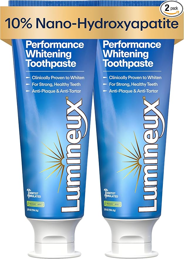 Lumineux 10% Nano Hydroxyapatite Whitening Toothpaste, 3.75 oz, 2 Pack | Fluoride free gentle formula, clinically supported NASA-developed nHA that remineralizes for strong enamel & bright teeth