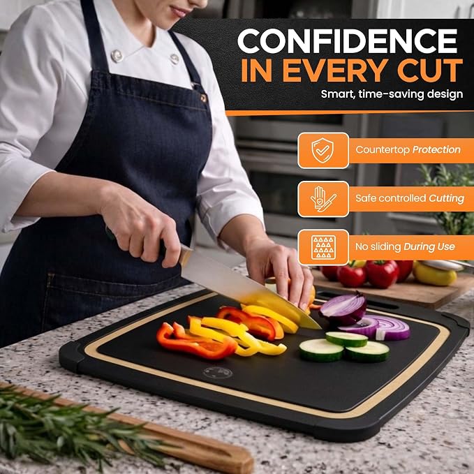 Earth's Dreams Composite Wood Cutting Board Set of 3, Built In Juice Groove | Dishwasher Safe,Non-Toxic, Cutting Boards for Kitchen – Large, Medium & Small Non-Slip Wood Charcuterie & Chopping Boards