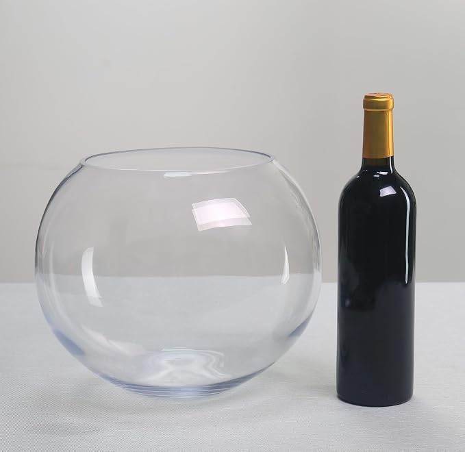 CYS EXCEL Large Glass Bubble Bowl (H-9.5" W-11, Approx. 2.8 Gal.) Fish Bowl Round Terrarium Vase Globe Flower Centerpiece for Weddings Events Arrangements