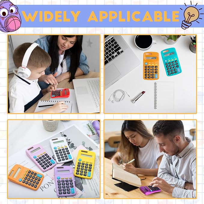 36 Packs Pocket Size Mini Calculator Basic Calculators for Handheld Angled Students 8 Digit Display Solar Battery Dual Power Small Calculator for Students Kids Home Office (12 Colors)