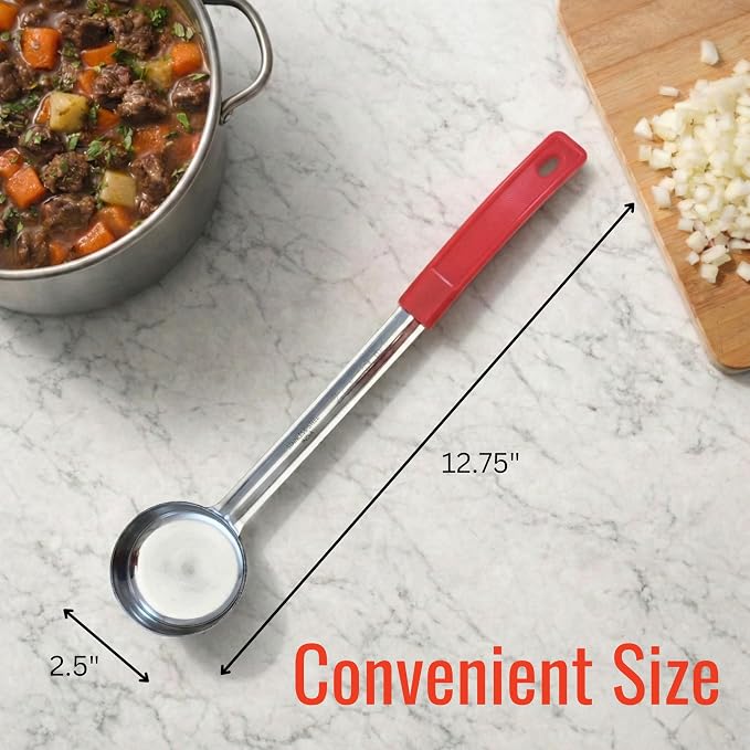 2 oz Solid Stainless Steel Portion Control Ladle Spoon | Commercial-Grade Spoodle for Portioning & Serving - Soups, Sauces & Buffet Service. Color-Coded by Size. Dishwasher Safe.