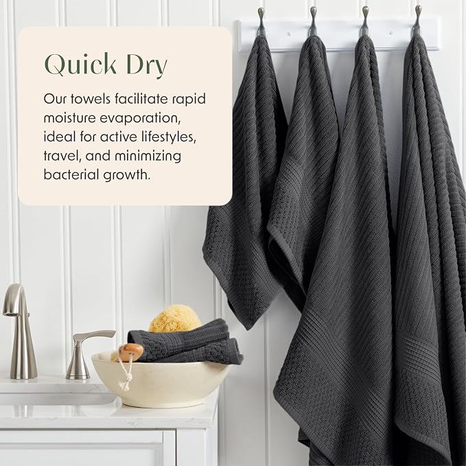 Springtree Home 100% Cotton Bath Towel Set | 6-Piece Set | Textured | Black | Absorbent & Quick-Dry Bathroom Towels | Textured and Durable Cotton Towels for Bathroom | OEKO-TEX | Krista Collection