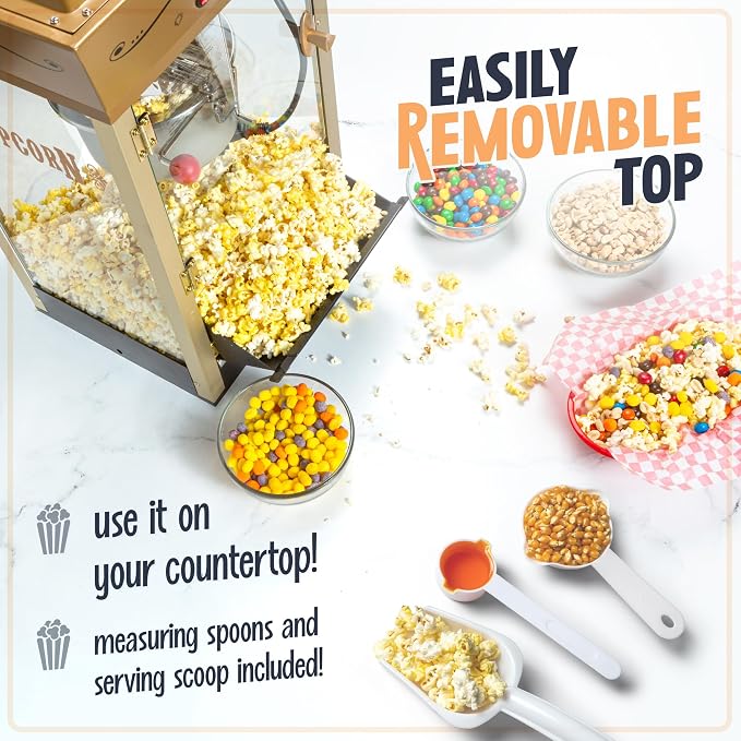 Nostalgia Popcorn Maker Machine and Dispensing Candy Cart - Vintage Popcorn Maker with 8 oz Stainless Steel Kettle - Bring Home the Fun with Theater Style Popcorn Machine - Black