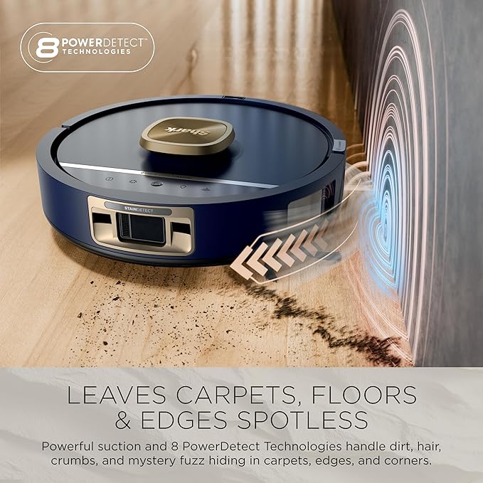 Shark PowerDetect UV Reveal Luxe Collection | 2-in-1 Robot Vacuum & Mop for Carpets & Hard Floors | UV Stain Detect | Self-Clean, Self-Empty, Heated Wash & Dry | Blue Harbor | RV3025XEUSBL