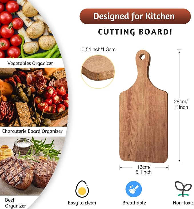 Didaey 6 Pcs Cutting Board Bulk Kitchen Thicken Chopping Platter with Handles Wooden Charcuterie Serving Trays Blank Wood Boards for Engraving Wedding Housewarming(Walnut,11 x 5 Inch)