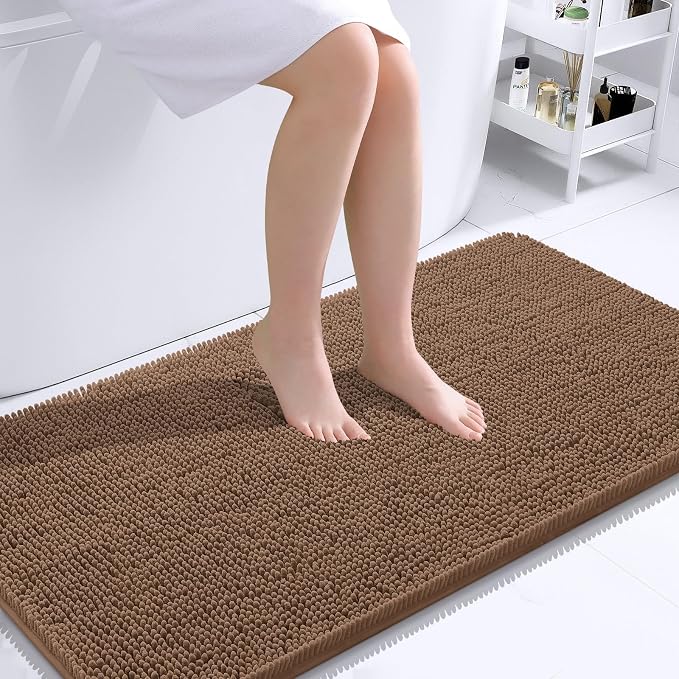 OLANLY Bathroom Runner Rugs 44x24, Extra Soft Absorbent Chenille Bath Rugs, Rubber Backing Quick Dry, Machine Washable Long Bath Mats for Bathroom Floor, Tub and Shower, Home Decor Accessories, Mocha