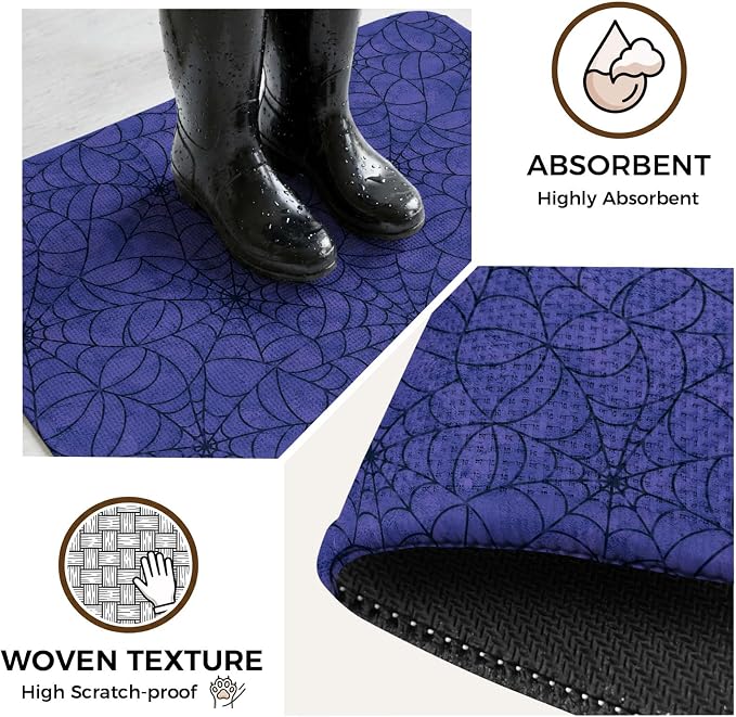 Navy Blue Halloween Bathroom Runner Rugs Non Slip Washable Absorbent Narrow Long Bath Mat Black Spiders Net Classic Gingham Runner Rugs for Kitchen Hallway Bedroom Laundry Study Room 19.7"x63"