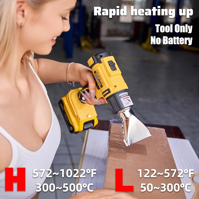 Cordless Heat Gun for DeWALT Battery with LCD Display(No Battery) | Heat Gun with LCD Digital Display,2-Temp Setting Max 1022°F(550°C),Hot Air Gun for Shrink Wrapping, Tube Bending(No Battery)
