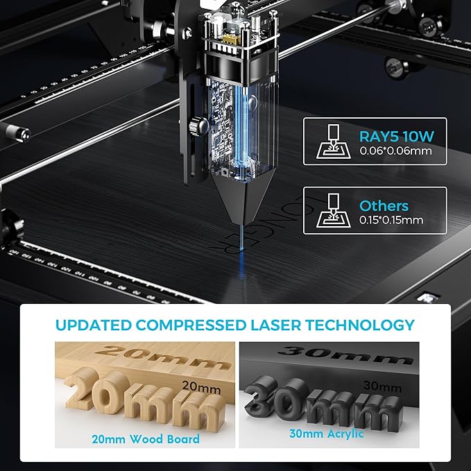 LONGER RAY5 Laser Engraver, Fully Upgraded with 10W Output, a 3.5-inch Color Touchscreen, and app-Based Offline Control; Ideal for Engraving Metal, Glass, and Wood. Working Area: 400×400 mm.