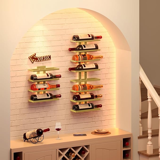 Hoctieon 8 Tier Wall Mount Wine Rack, Wall Racks for Wine Bottles Display and Storage, Hanging Bottle Organizer for Living Room, Dining Room, Wine Cellar, Bar, Quartz Green