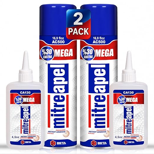 MITREAPEL CA Glue with Activator (2x4.5 oz-2x16.9 floz)Instant Bond Professional Cyanoacrylate Adhesive and Super Glue Accelerator for Woodworking ,Ceramic, 3D Printing,Glass, DIY&Craft,Plastic,Repair