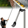 12FT Gutter Cleaning Tools from the Ground with Dual-Axis Adjustment | Spring Steel Gutter Cleaner Tool, Adjustable Length Cleaning Pole with Gutter Rake for Leaves, Muck and Roof Debris