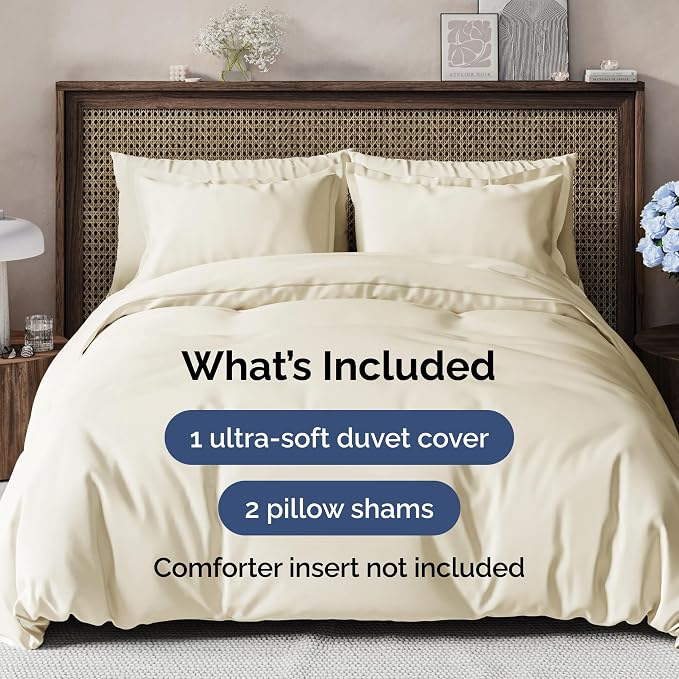 Duvet Cover Cal King Size Set - Extra Soft Cal King Duvet Cover 104" x 98" with 2 Pillow Shams for Women, Men, Kids & Teens - Hotel Luxury w/ Zipper Closures & Ties - Comfy & Breathable (Off White)