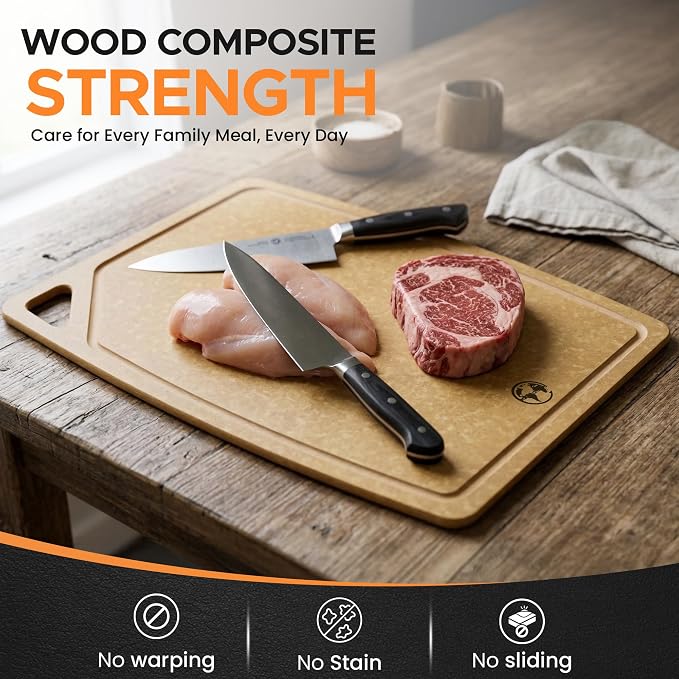 Earth's Dreams Composite Wood Cutting Board Set of 3, Built In Juice Groove | Dishwasher Safe,Non-Toxic, Cutting Boards for Kitchen - Large, Medium & Small Non-Slip Wood Charcuterie & Chopping Boards