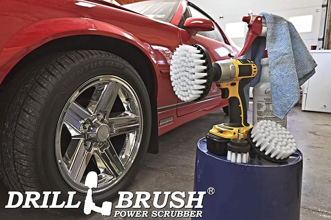Car Accessories - Drill Brush Attachment for Washing, Wheels, Mats, Detailing - Carpet and Upholstery Cleaner - Boat and Kayak Hull Accessories - Glass and Fiberglass Cleaner