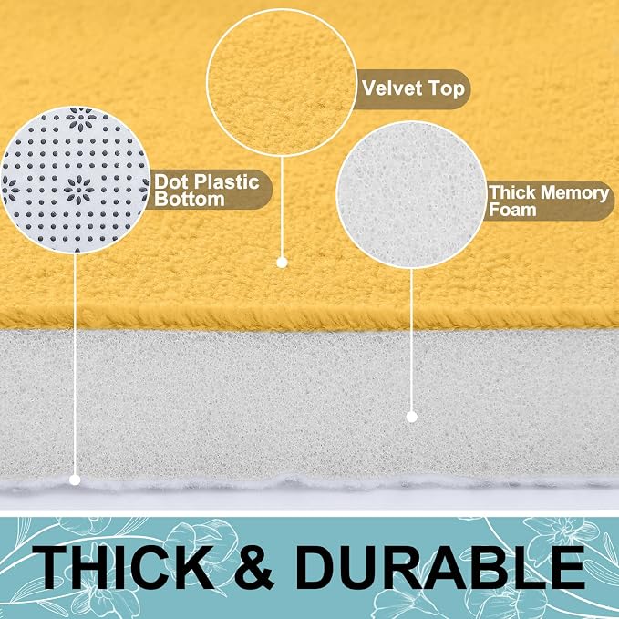Smiry Memory Foam Bath Mat 47x24, Extra Soft and Absorbent Bathroom Mats, Non Slip Washable Carpet for Floor, Shower and Tub, Yellow