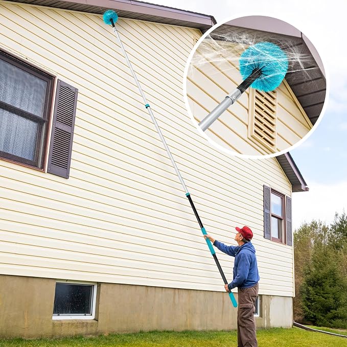 Mavriz 5-12 FT Spider Web Brush with Pole, Cobweb Duster with Extension Pole for Outdoor & Indoor Cleaning, Telescopic Long Duster for High Ceilings 20 Ft Reach