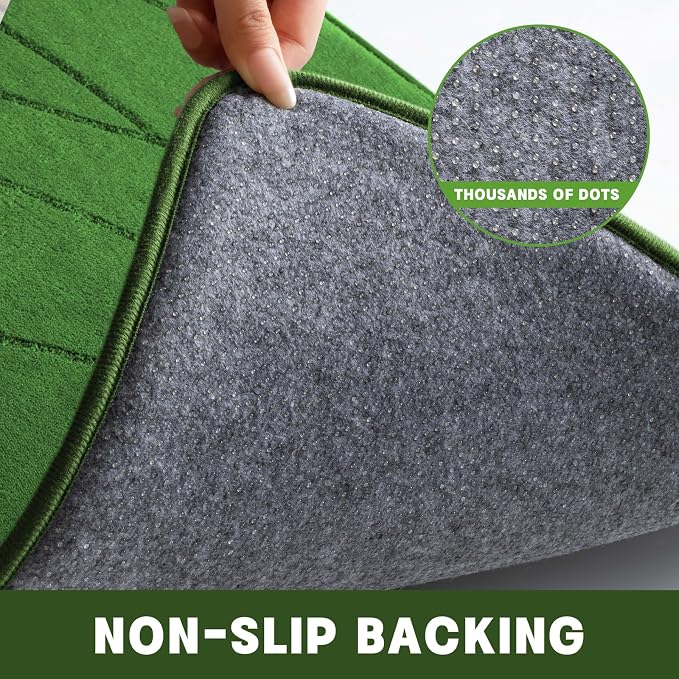 YIHOUSE Bathroom Rugs Set 2 Piece, Memory Foam Bath Mat Green | U Shaped+Small Mat, Ultra Soft, Absorbent, Non-Slip, Machine Washable, for Bathroom, Sink and Toilet