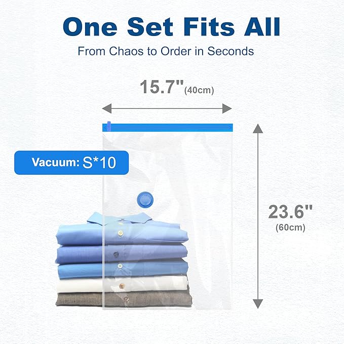 HOUSE DAY 10 Small Vacuum Seal Bags For Clothing Travel, 80% Space Saving Travel Vacuum Bags with Electric Pump, Vacuum Storage Bags For Clothes, Bedding, Moving, Camping, Toys, Storage & Organization