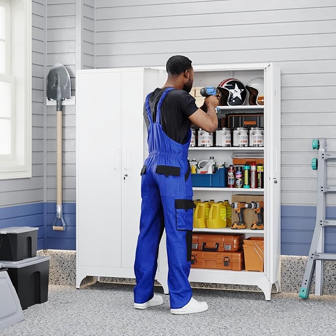 Metal Garage Storage Cabinet with 2 Doors and 4 Adjustable Shelves - 71" Steel Lockable File Cabinet,Locking Tool Cabinets for Home,Office,Garage,Gym,School