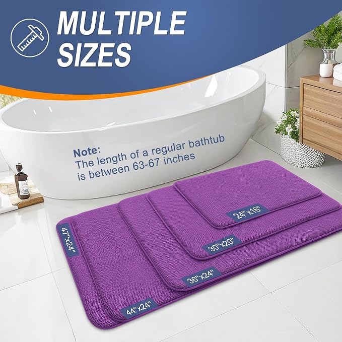 OLANLY Thick Memory Foam Bathroom Rugs 30x20, Absorbent Bath Mat, Purple | Soft Quick Dry Bath Rugs Mats, Non-Slip, Machine Washable Carpet for Bathroom Floor, Tub and Shower, Home Decor Accessories