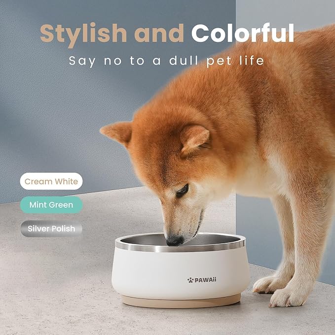 Pawaii Dog Bowl,68 oz Stainless Steel Food and Water Bowl,ID Tag,1 Pack | Double-Wall Design,Non-Slip Rubber Base,Dishwasher Safe,Smooth Open Design, Not a Slow Feeder,Easy-Rinse Interior
