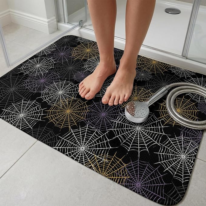 Black Halloween Washable Area Rugs for Living Room Bedroom, Large Non Slip Indoor Floor Carpet Absorbent Low Pile Purple White Yellow Net Classic Black Door Mat Rugs for Bathroom Entryway 47.2"x63"