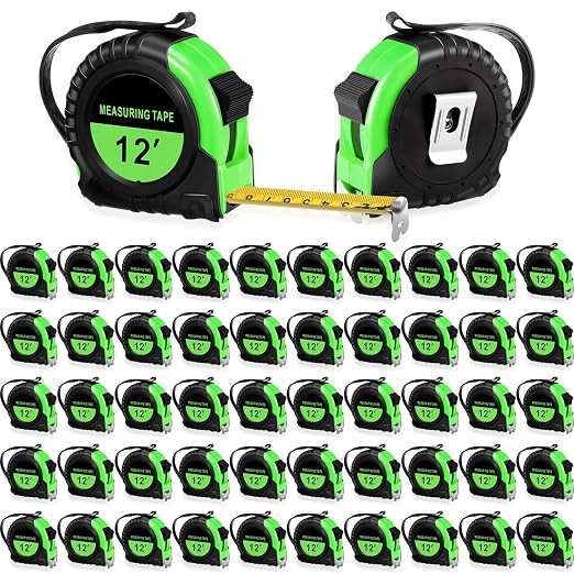 Copkim 50 Pieces Tape Measure Retractable and Easy Read with Fractions Marked Easy Read Basics Self Locking Measuring Tape Bulk for Engineer Contractors(12 Ft,Green)