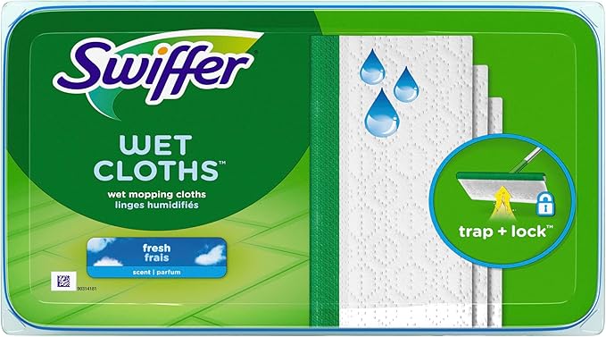 Swiffer Wet Cloths, Bulk Mopping Pad Refills for All Finished Floors, 10" for Swiffer Sweeper, Fresh Scent, 24 count (Pack of 6)