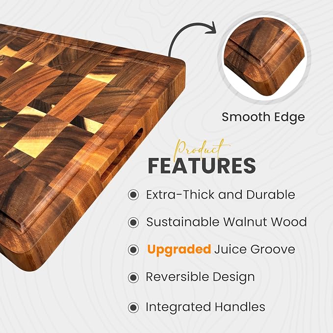 (1.7" Extra Thick & Large) 20"x15" American Black Walnut Wood End Grain Cutting Board for Kitchen with Juice Groove, Heavy-Duty Butcher Block, Wooden Chopping Board, Charcuterie Boards