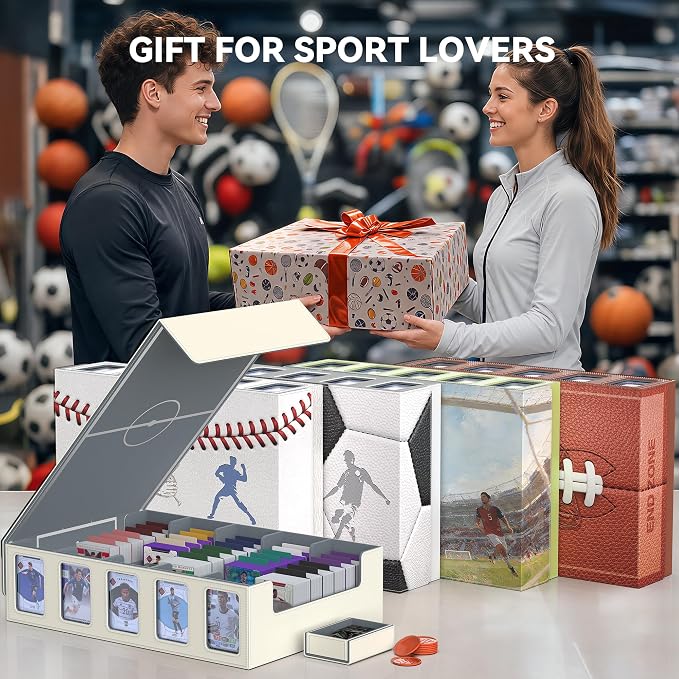 Kabinka Soccer Card Storage Box with Window Display, 5-Row Sport Card Storage Box, 3900+ Card Deck Box for Soccer Sports Card TCG, 5 Top Loaders, 5 Stoppers, 48 Dividers, 1 Dice Tray (Soccer 2)
