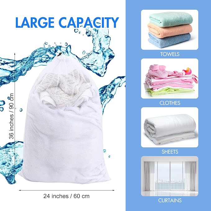 Berlune Large Mesh Laundry Bags, 24 x 36 Inch Bulk Wash Set with Drawstring for Commercial Use, Dorms, Vacation Rentals, Laundromats, Apartments & Facilities(Black, White,30)