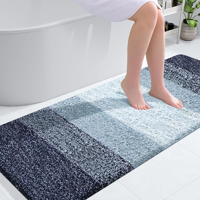 OLANLY Bathroom Runner Rugs Mat 59x24, Extra Soft Absorbent Microfiber Bath Rugs, Rubber Backing, Quick Dry, Washable Long Bath Mats for Bathroom, Tub and Shower, Home Decor Accessories, Airy Blue