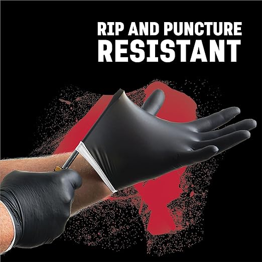 Venom Steel Industrial Nitrile Gloves, Chemical Resistant Disposable Black Gloves, Latex-Free, Powder-Free, Textured Grip, Heavy Duty Two-Layer Protection, 6 mil, Large (Pack of 500)