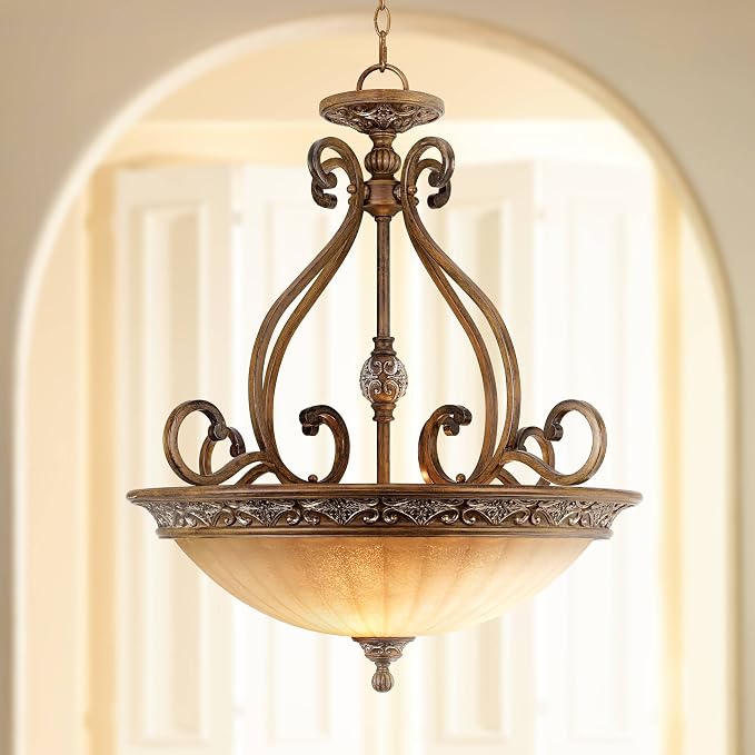 Sterling Estate 26 1/2" Wide Glass Bowl Pendant Light Light Fixture | Golden Bronze Chandelier Rustic Champagne Shade for Cottage Core Dining Room House Foyer Entryway Kitchen Bedroom Home High