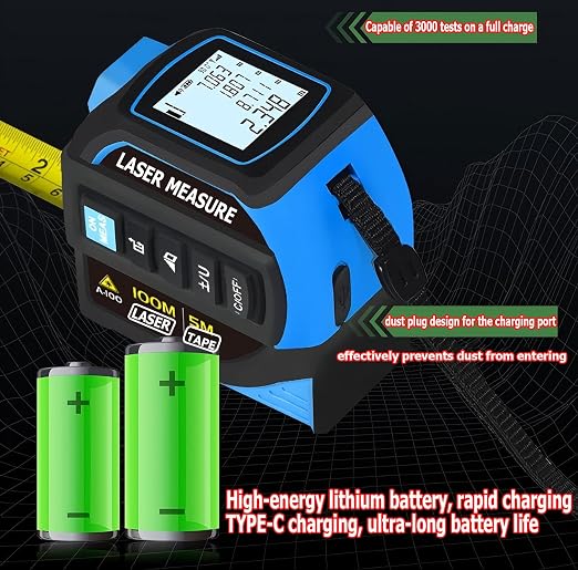 tape measure 4-in-1 laser Digital Measuring Tape & 60m/197ft Laser Distance Meter & with 16ft/5m & Crosshair markings & Dual-axis electronic level,Display On Backlit LCD Screen
