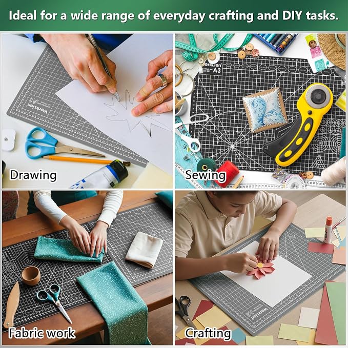 Self Healing Cutting Mat: 12''x18'' Double Sided Craft Cutting Mat for Sewing, Fabric, Quilting - 5-Ply Slip-Resistant Hobby Cutting Board for DIY Projects (Grey/Black)