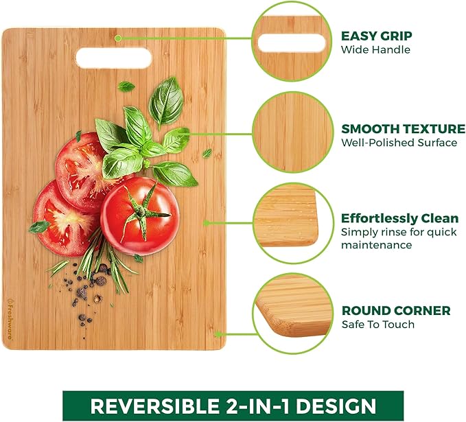 Freshware Bamboo Cutting Board Set of 3, Wooden Cutting Boards for Kitchen, Knife Friendly Food Grade Chopping Board, Lightweight with Hanging Hole for Easy Storage