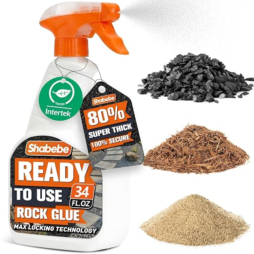 Rock Glue with Sprayer-34OZ Ready to Use Mulch Bond for Landscaping, No Dilution Landscape Glue Spray for Rock, Pea Gravel, Weather Resistant Intertek Test, Pets Safe for Garden Beds