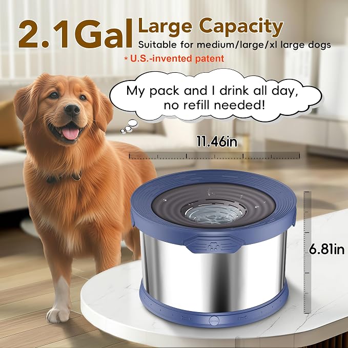 UPSKY 8L Dog Water Bowl No Spill Stainless Steel for Slow Drinking Blue | Large Capacity, Spill-proof, Non-slip Design, Durable, For Large Dogs, Messy Drinkers & Multi-pet Homes, Outdoor / Indoor