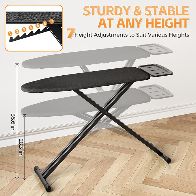 APEXCHASER Ironing Board Full Size, Iron Board and Ironing Board Set Height Adjustable, Foldable Ironing Boards Standard Size, Iron Table Stand with Anti-Skid Legs and Iron Rest, 13" x 43" Black
