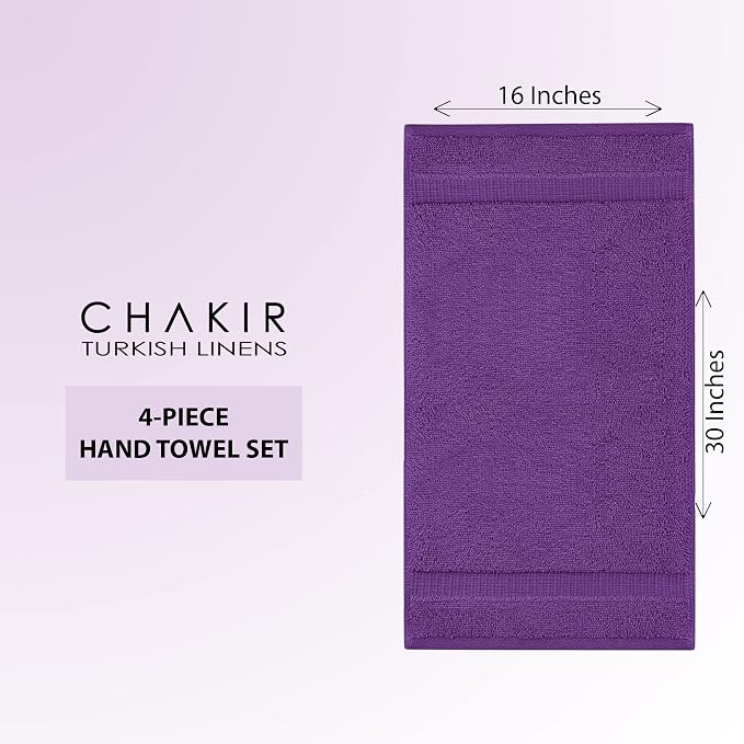 Chakir Turkish Linens 4 Piece Hand Towels, 100% Cotton Turkish Towels for Bathroom, Luxury Soft Absorbent Hand Towel Set, 16 x 30 Inches, Eggplant