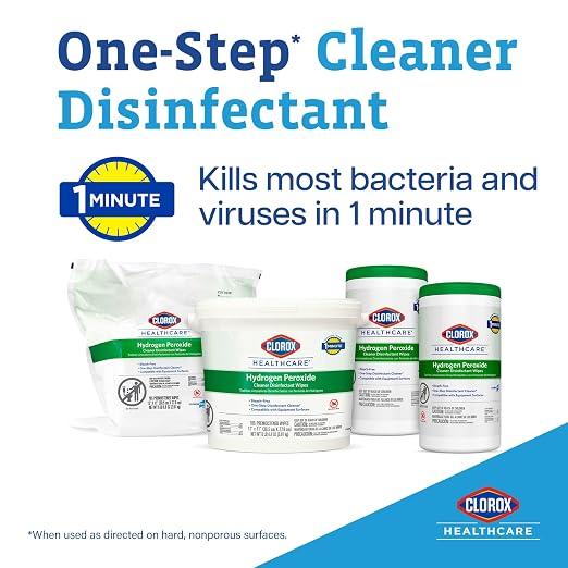 Clorox Healthcare Hydrogen Peroxide Disinfecting Wipes, Multipurpose Disinfectant, Easy to Use, Antibacterial Cleaner, 155 Count Each, Value Pack of 6
