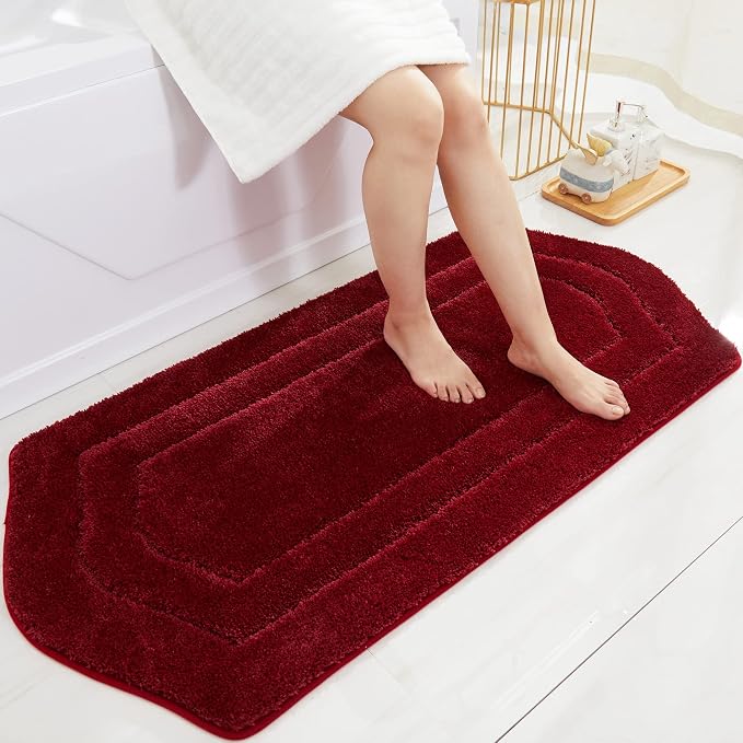 COSY HOMEER Extra Thick Bath Rugs for Bathroom - Anti-Slip Bath Linen Sets Mats Soft Plush100% Strong Polyester Living Room Bedroom Water Absorbent(Red,24x48 - Inches)