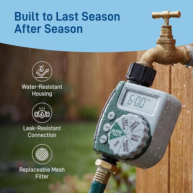 Orbit Programmable Digital Hose Watering Timer - 1 Outlet - Battery Powered - with LCD Screen - Built-in Rain Delay - Water-Resistant - 62061