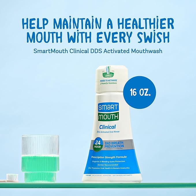 SmartMouth DDS Activated Clinical Mouthwash - for Fresh Breath - Clinical Strength Mouthwash for Gum Health, Gingivitis & More - Clean Mint Flavor, 16 fl oz