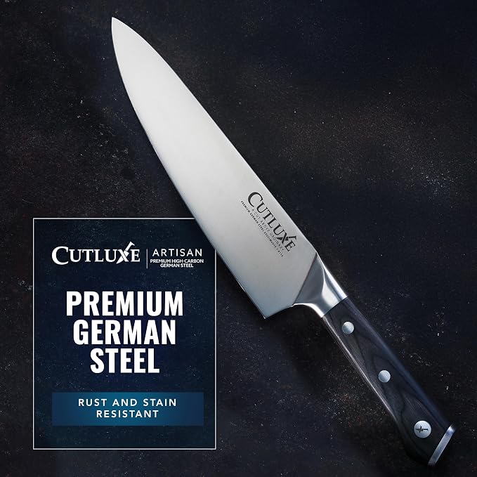 Cutluxe Chef Knife Set, 7-Piece Kitchen Knives – Razor Sharp German Steel | Professional Full Tang Blades with Ergonomic Handles – Artisan Series, Forged High Carbon