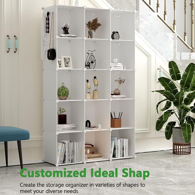 C&AHOME 16 Cube Storage Organizer Cube Shelves Units Storage Cubes, Milky | Plastic DIY Closet Organizer, Stackble Modular Closet Storage Shelves Ideal for Home, Bedroom, 48.4" L × 12.4" W × 48.4" H